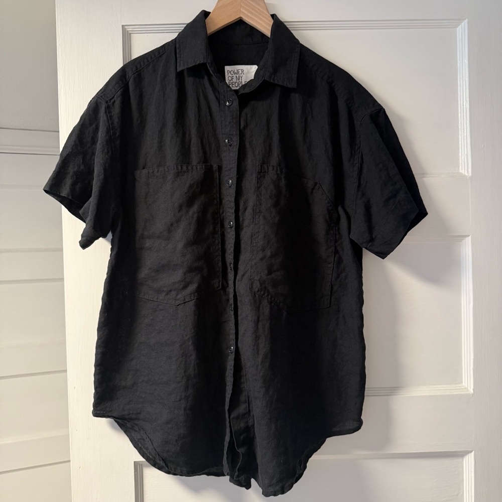 Power of my People Black Linen Short Sleeve Shirt